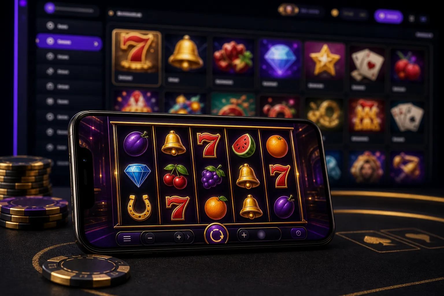 Slot games on online casino mobile screen