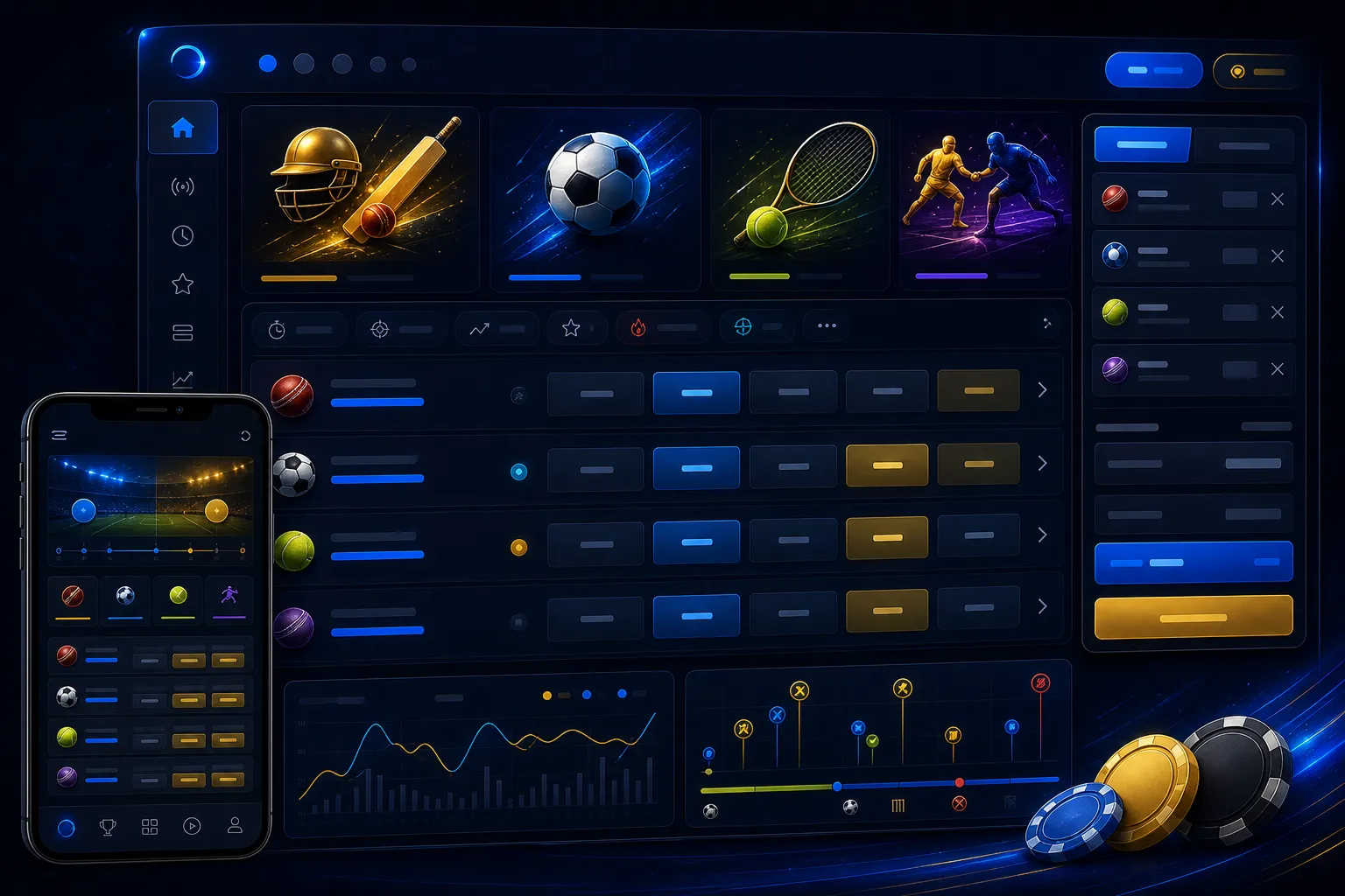 Sports betting categories on betting dashboard